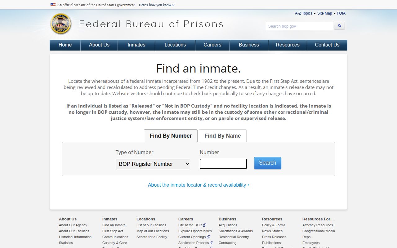 Federal inmate locator for custody after a Duval County case