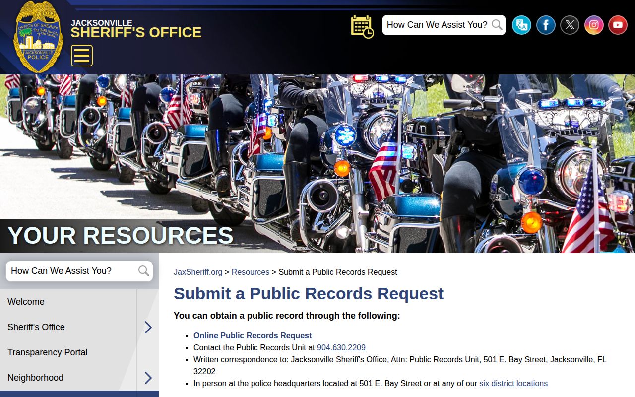 Duval County public records and booking photo request page