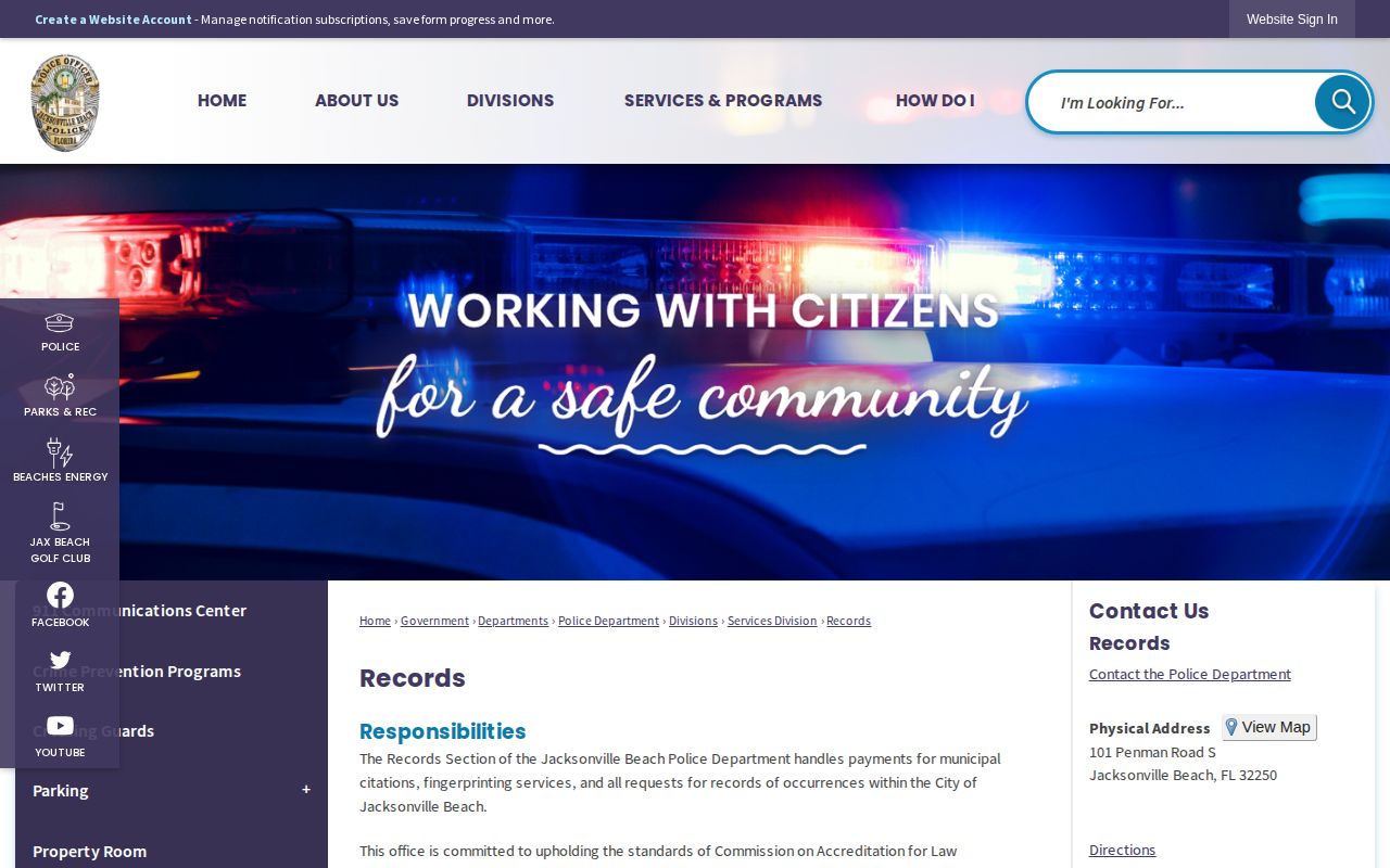 Jacksonville Beach Police records access for arrest reports