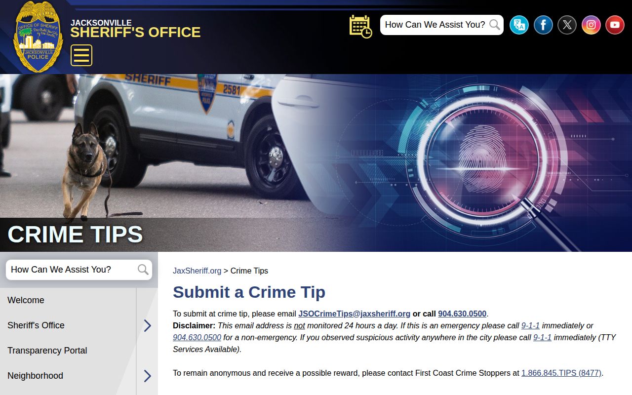 JSO Duval County wanted tip and do-not-approach guidance